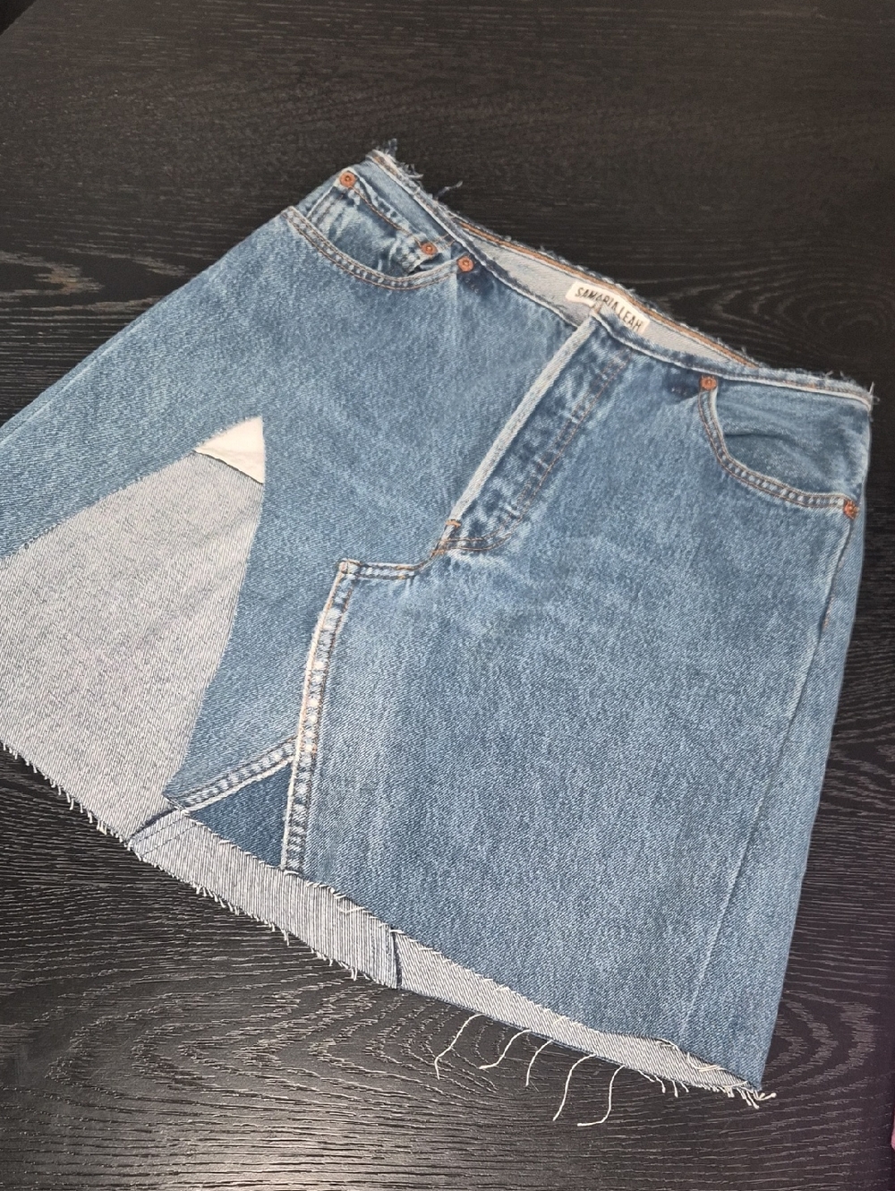 Samaria Leah Patchwork Denim Mini Skirt in Medium Blue